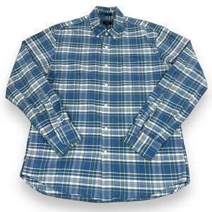 J.‎ Crew Shirt Mens Size Large L Blue Plaid Oxford Slim Long Sleeve Button Down